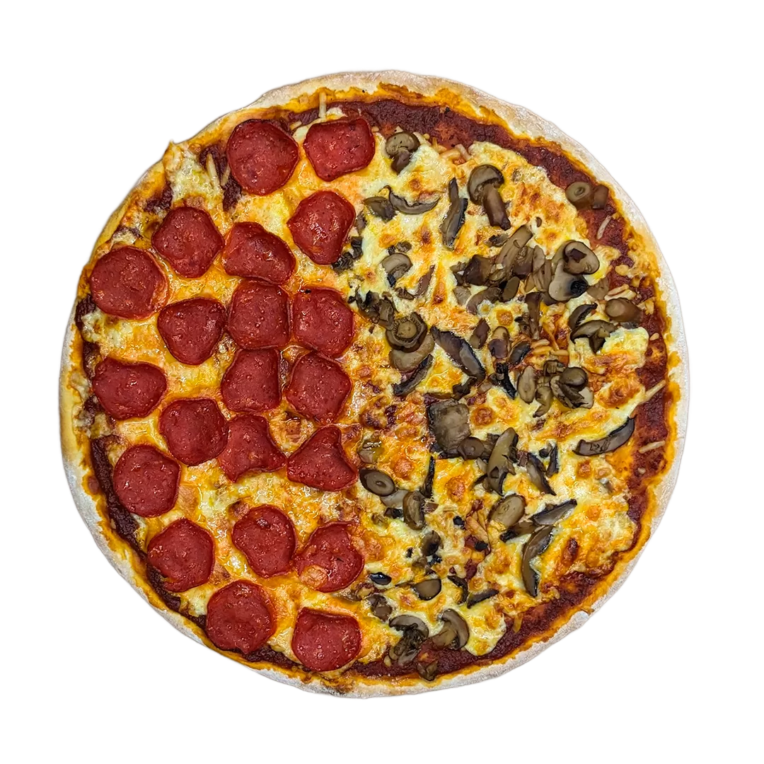 Pizza Grande - Peperoni Mitad y Champiñon Mitad (2 Ing.)