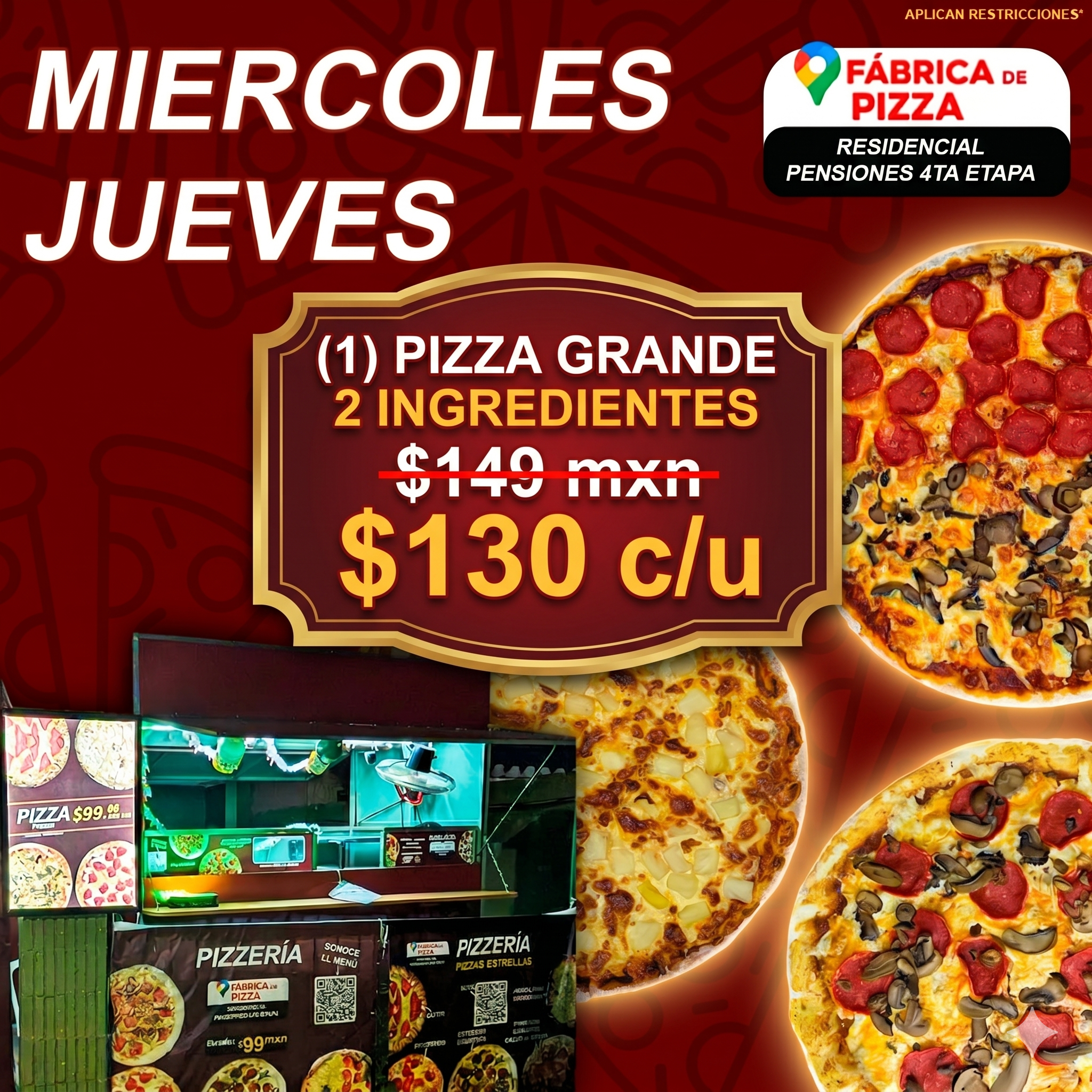 Pizza Grande - 2 Ingredientes (Miercoles-Jueves) $130